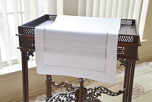 Edinburgh Hemstitch Embroidery Table Runner. 16" x 30" White